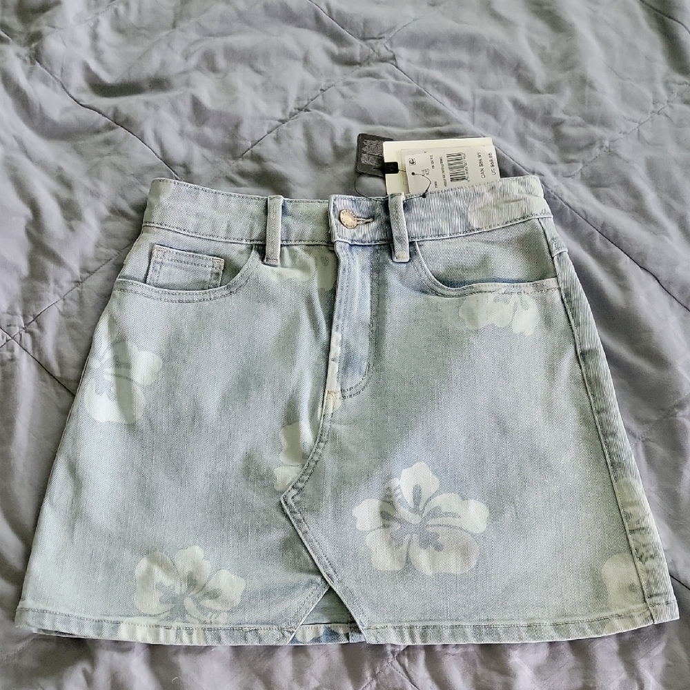 Rip Curl Floral Denim Skirt - Light Blue